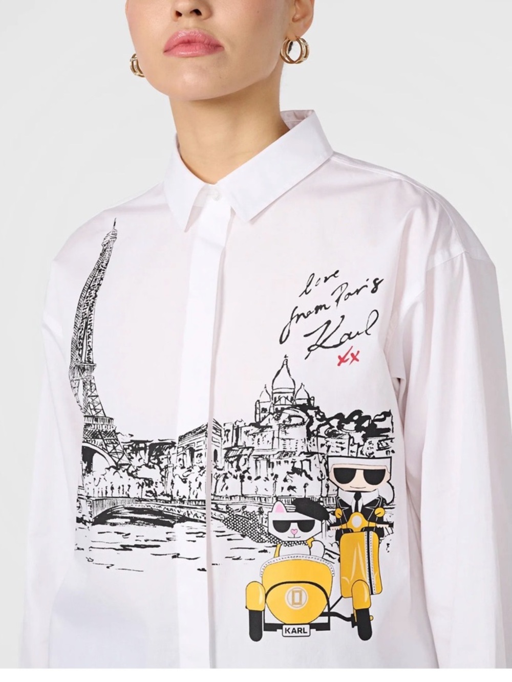 Karl Lagerfeld Paris Choupette Scooter Graphic Blouse Shirt